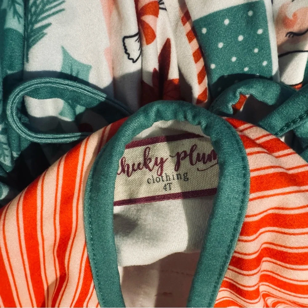 Cheeky Plum Striped and Floral Long Sleeve Santa Dress - Size 4T - EUC ⭐🎄 - Picture 3 of 12